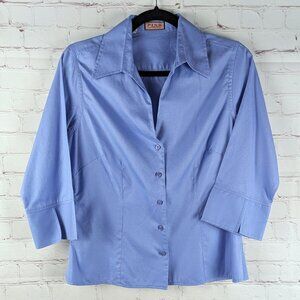 Thomas Pink Light Blue 3/4" Sleeve Button Down Blouse 10